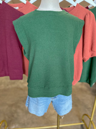 Hunter Green Cloudy Knit Muscle Sleeve Top