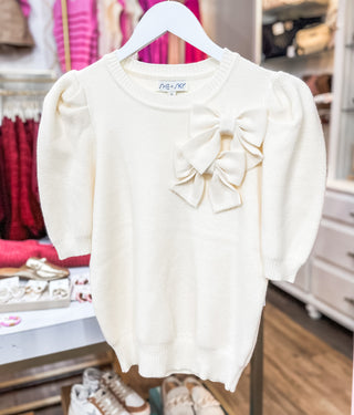 Beautiful Bow Short Sleeve Sweater Cream