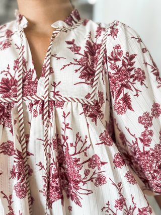 Burgundy Autumn Garden Mini Dress