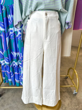 Off White Polished & Pleated Cropped Wide Leg Denim Jeans