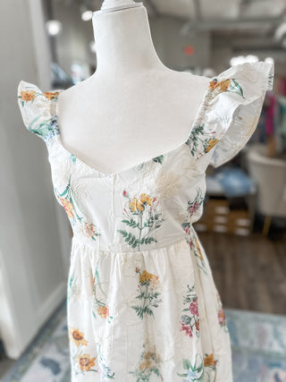 Ivory Spring Mornings Multi Floral Embroidery Midi Dress