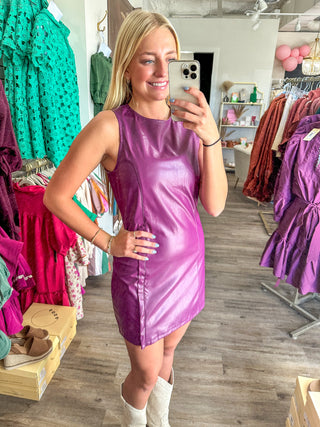 Purple Lovely Looks Faux Leather Dress with Side Zip Detail