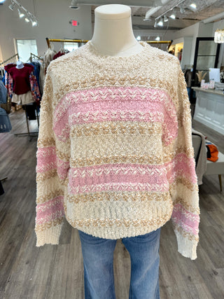 Pink Mix Fuzzy Knit Color Block Sweater