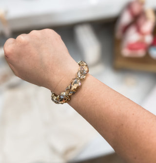 1/2 Inch Amber Crystal/Gold Leaf Stretch Bangle