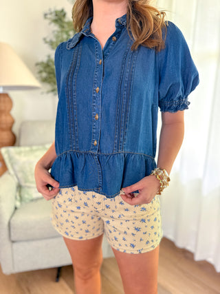 Sweet Little Denim Peplum Top
