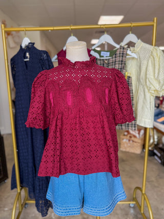 Burgundy Vintage Eyelet Top