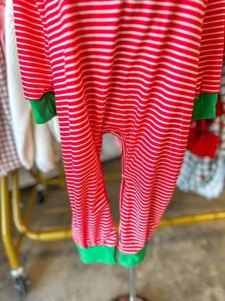 Red Santa Truck Applique Stripe Boys Romper