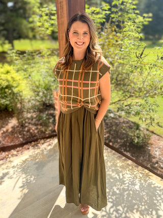 Olive Layered In Love Plaid Sweater & Maxi Dress Set