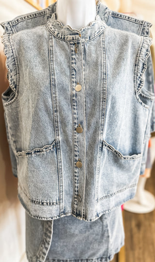 Scalloped in Style Button Up Denim Vest