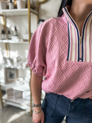 Pink Prep & Proper Puff Sleeve Top