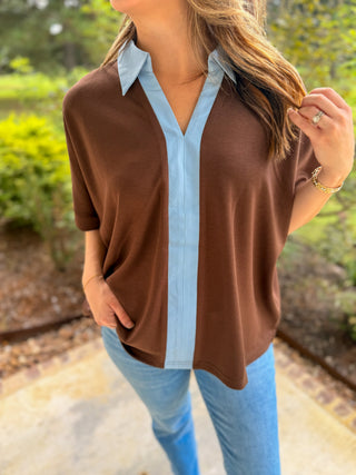 Brown Windsor Contrast Collared Top