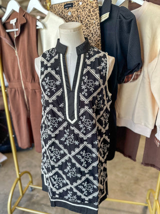 Black Trellis Lace Embroidered Mini Dress