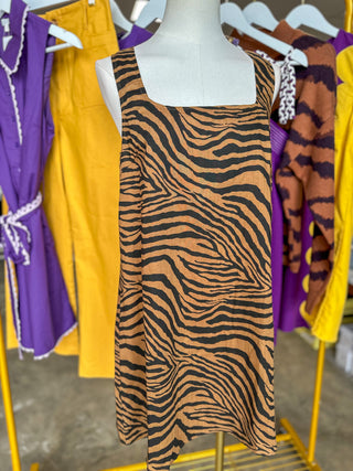 Brown & Black Wildy Chic Tiger Print Mini Dress