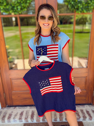 Navy Stars & Stripes Short Sleeve Sweater