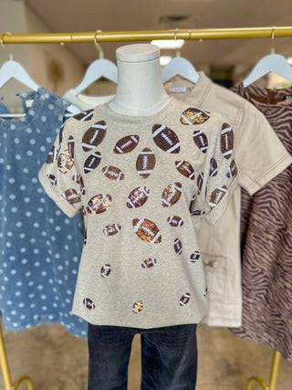 Tailgate to Touchdown Oatmeal Scattered Sequin Football Luxe Tee