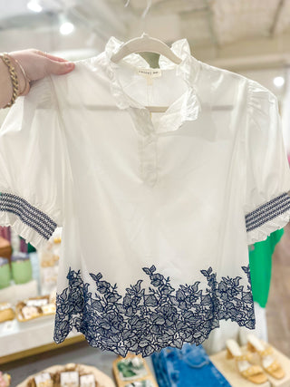 The Off White Contrast Bloom Short Sleeve Top