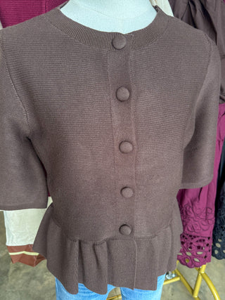 The Brown Hadley Peplum Short Sleeve Cardigan