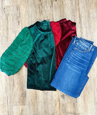 Green Living for Texture Half Sleeve Sparkle Velvet Top