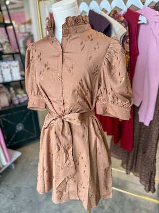 Mocha Metallic Shine Mini Dress