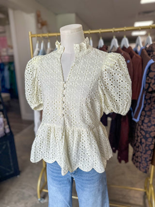 Cream Eloise Eyelet Peplum Top