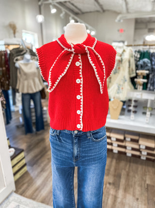 Red Margot Bow Knit Sleeveless Sweater Top