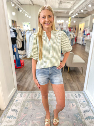 Sage Green Striped & Styled Top