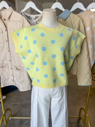 Lemon/Light Blue Polka Dot Moment Sleeveless Sweater