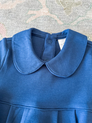 Navy Pleated Short Sleeve Bubble