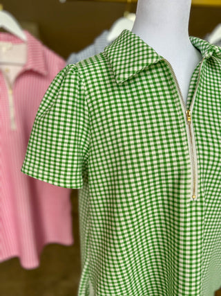 Green Go-To Gingham Half Zip Mini Dress