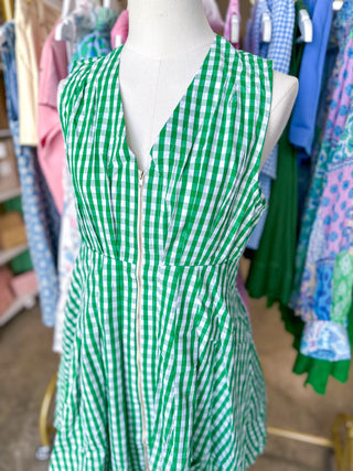 Green Zip Into Spring Gingham Mini Dress
