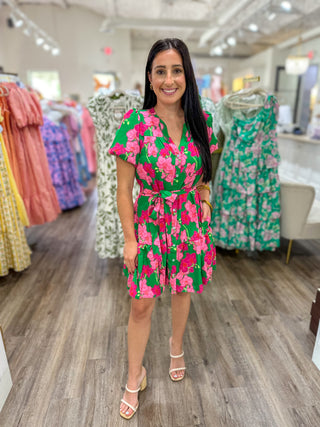 Reverie Pink Addison Orchid Belted Mini Dress