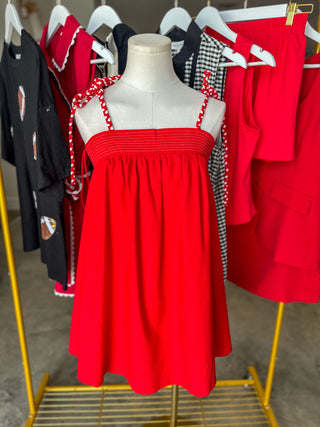 Red Winning Season Tie Shoulder Mini Dress