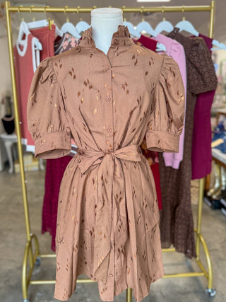 Mocha Metallic Shine Mini Dress