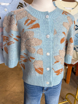 Blue Taupe Petal & Knit Short Sleeve Cardigan