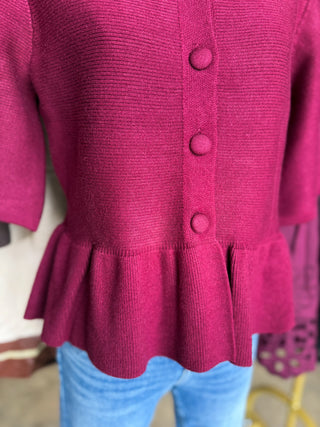 The Burgundy Hadley Peplum Short Sleeve Cardigan