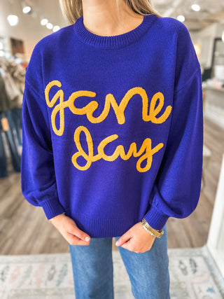 Purple/Yellow Gameday Light Weight Football Sweater