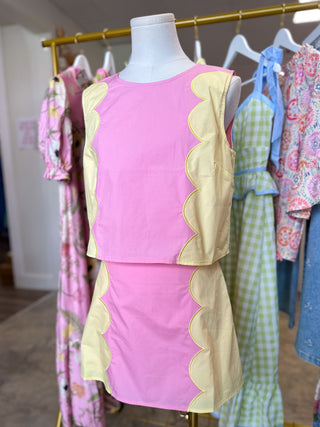 Pink Lemonade Sweetest Scallop Panels Skirt Set