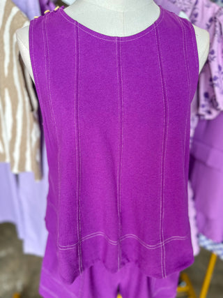 Purple Winning Wonder Contrast Stitch Sleeveless Shorts Set