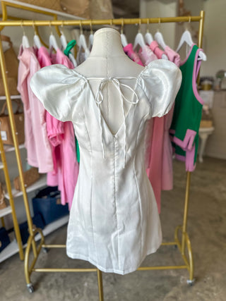 White Forever Yours Bubble Sleeve Mini Dress