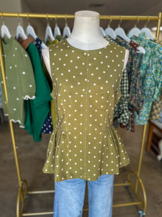 Olive Prescott Polka Dot Peplum Top