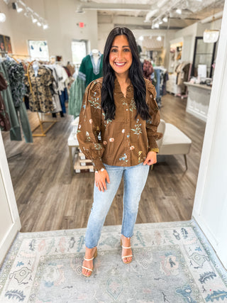Brown Garden Stroll Long Sleeve Blouse