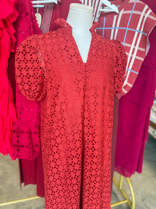 Rust Sweet Eyelet Moments Midi Dress