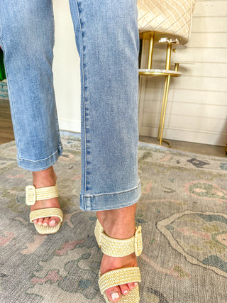 Prissy High Rise Patch Pocket Ankle Bootcut Denim