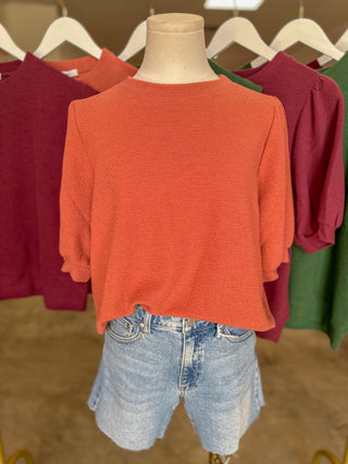 Burnt Orange Go-To Knit Short Sleeve Top