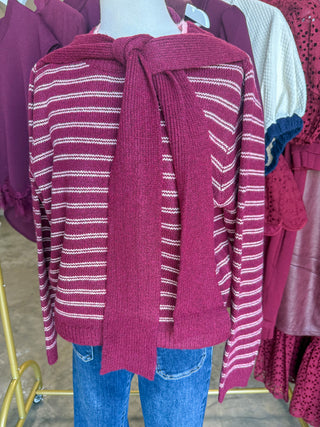 Berry Knotted In Style Striped Sweater