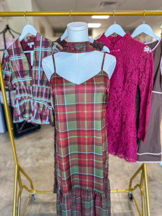 A Walk Through Autumn Plaid Maxi Dress