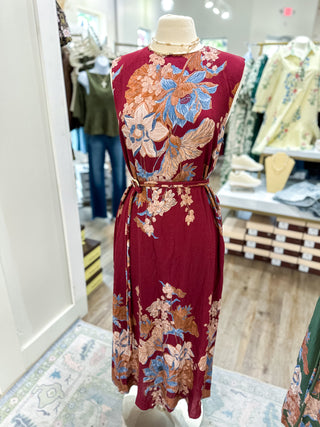 Burgundy Wild Iris Midi Dress