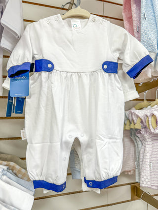 Paty Pal White Romper w/ Navy Blue Trim & Tabs