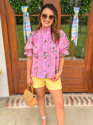Pink Sweetest Spring Garden Short Sleeve Top