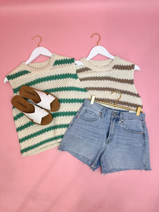 Spearmint Stripe Chunky Knit Sleeveless Sweater Top